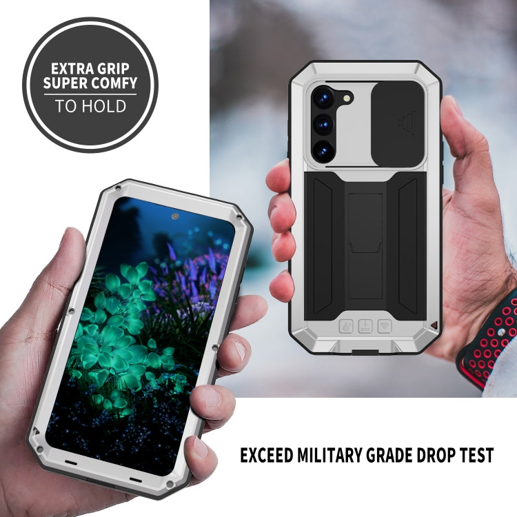 For Samsung Galaxy S23+ 5G R-JUST Sliding Camera Design Life Water-resistant Dustproof Shockproof Phone Case(Silver)