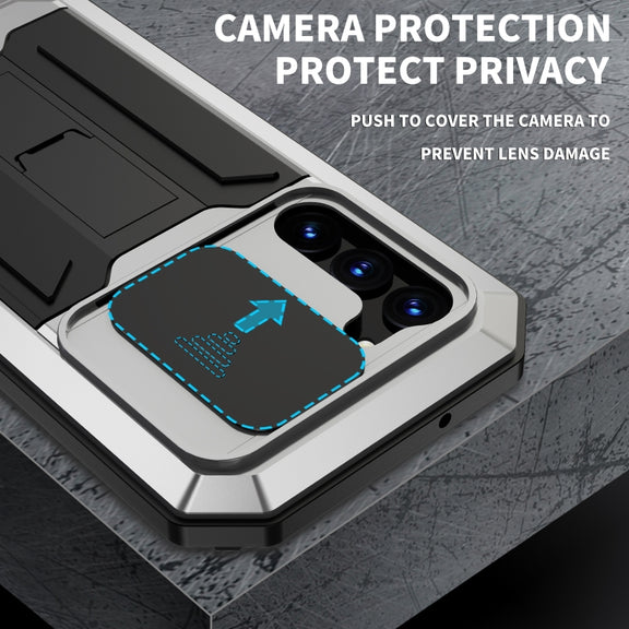 For Samsung Galaxy S23+ 5G R-JUST Sliding Camera Design Life Water-resistant Dustproof Shockproof Phone Case(Silver)