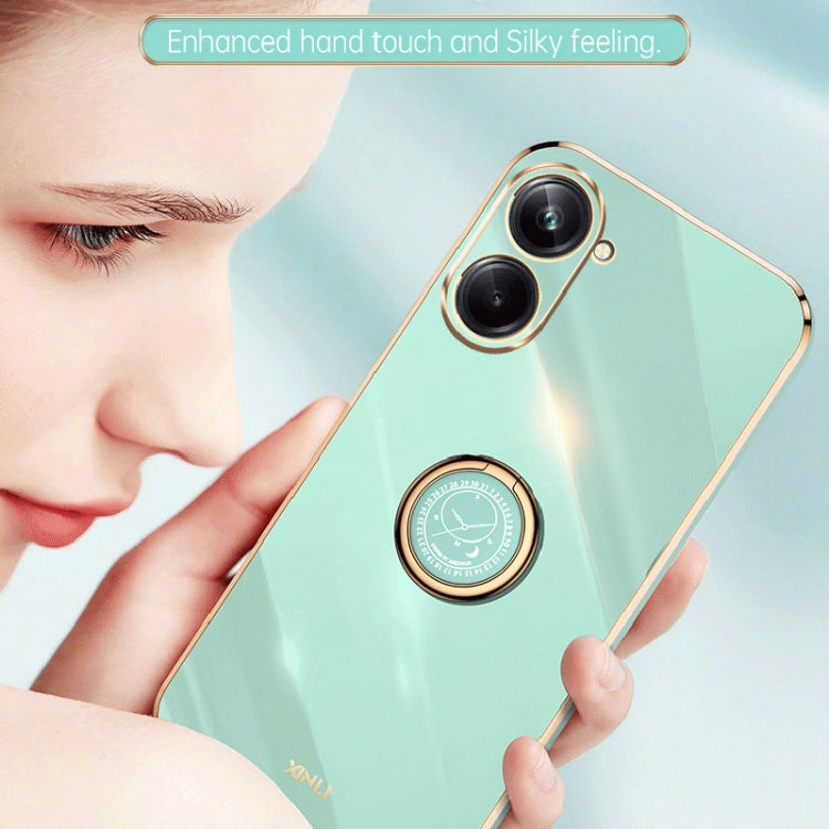 For Realme 10 4G XINLI Straight Edge Electroplate TPU Phone Case with Ring(White)