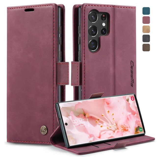For Samsung Galaxy S23 Ultra 5G CaseMe 013 Multifunctional Horizontal Flip Leather Phone Case(Wine Red)