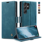 For Samsung Galaxy S23 Ultra 5G CaseMe 013 Multifunctional Horizontal Flip Leather Phone Case(Blue)