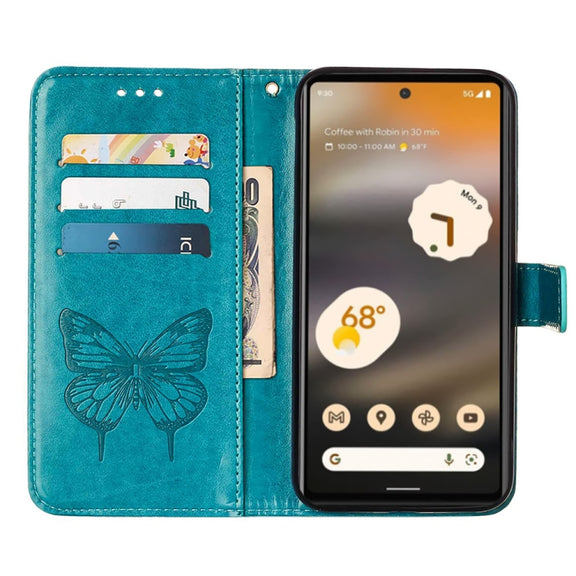 For Google Pixel 7a Embossed Butterfly Flip Leather Phone Case(Blue)