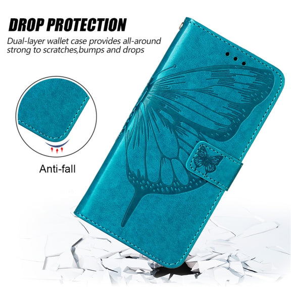 For Google Pixel 7a Embossed Butterfly Flip Leather Phone Case(Blue)