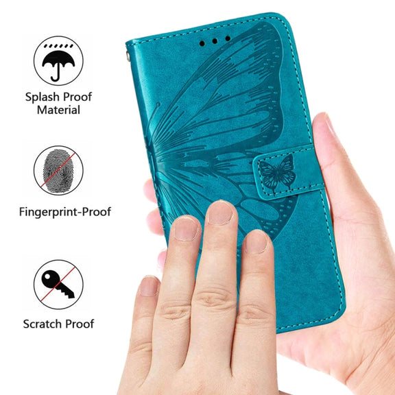 For Google Pixel 7a Embossed Butterfly Flip Leather Phone Case(Blue)