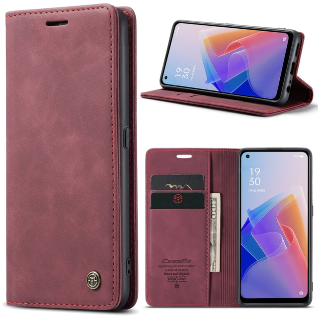 CaseMe 013 Multifunctional Horizontal Flip Leather Phone Case For OPPO Reno7 Z Global/Reno7 Lite Global/Reno8 Lite Global/F21 Pro 5G Global/Reno8 Z Global(Wine Red)