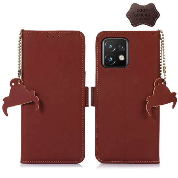 For Motorola Moto X40 Pro Genuine Leather Magnetic RFID Leather Phone Case(Coffee)
