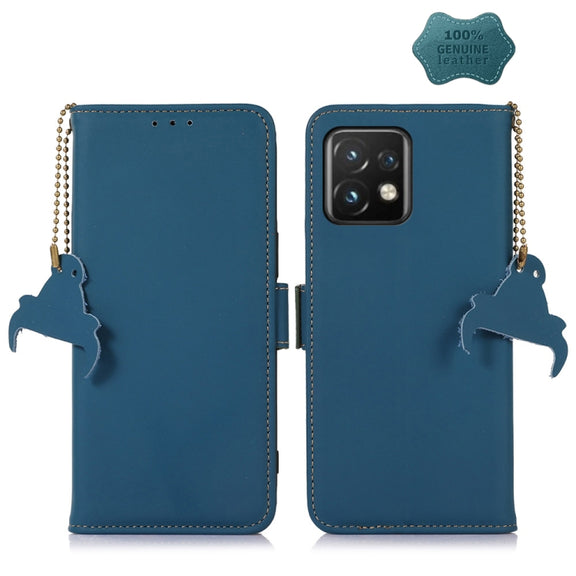 For Motorola Moto X40 Pro Genuine Leather Magnetic RFID Leather Phone Case(Blue)