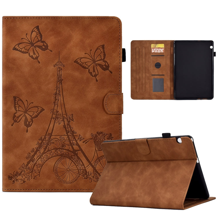 For Huawei MediaPad T5 Tower Embossed Leather Tablet Case(Brown)