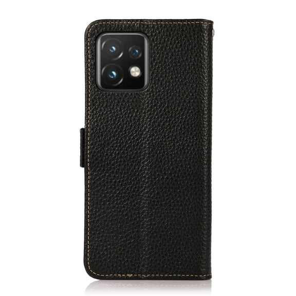 For Motorola Moto X40 Pro KHAZNEH Side-Magnetic Litchi Genuine Leather RFID Phone Case(Black)