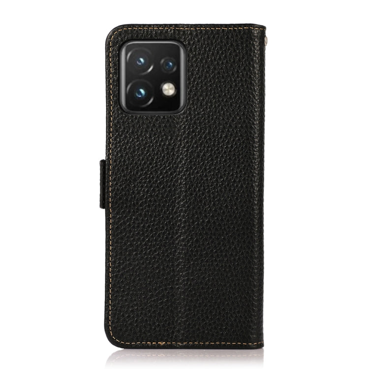 For Motorola Moto X40 Pro KHAZNEH Side-Magnetic Litchi Genuine Leather RFID Phone Case(Black)