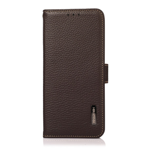 For Motorola Moto X40 Pro KHAZNEH Side-Magnetic Litchi Genuine Leather RFID Phone Case(Brown)