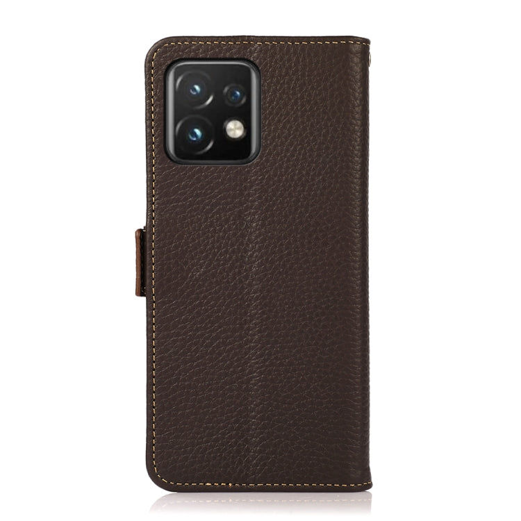 For Motorola Moto X40 Pro KHAZNEH Side-Magnetic Litchi Genuine Leather RFID Phone Case(Brown)