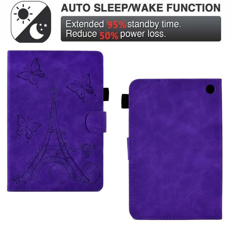 For Amazon Kindle Fire HD8 2022/2020 Tower Embossed Leather Smart Tablet Case(Purple)