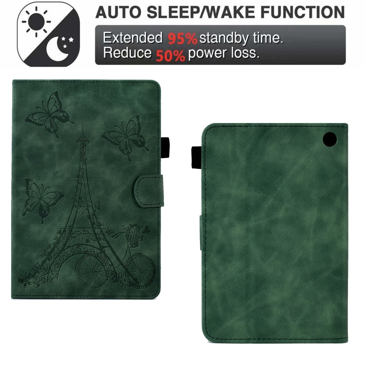 For Amazon Kindle Fire HD8 2022/2020 Tower Embossed Leather Smart Tablet Case(Green)