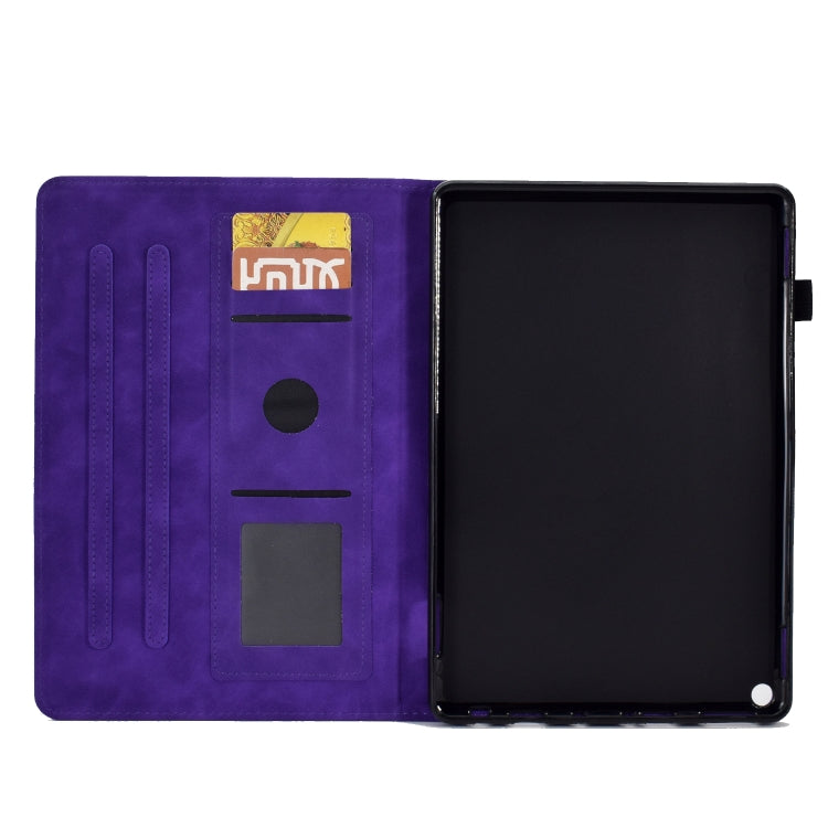 For Amazon Kindle Fire HD10 2021 Tower Embossed Leather Smart Tablet Case(Purple)