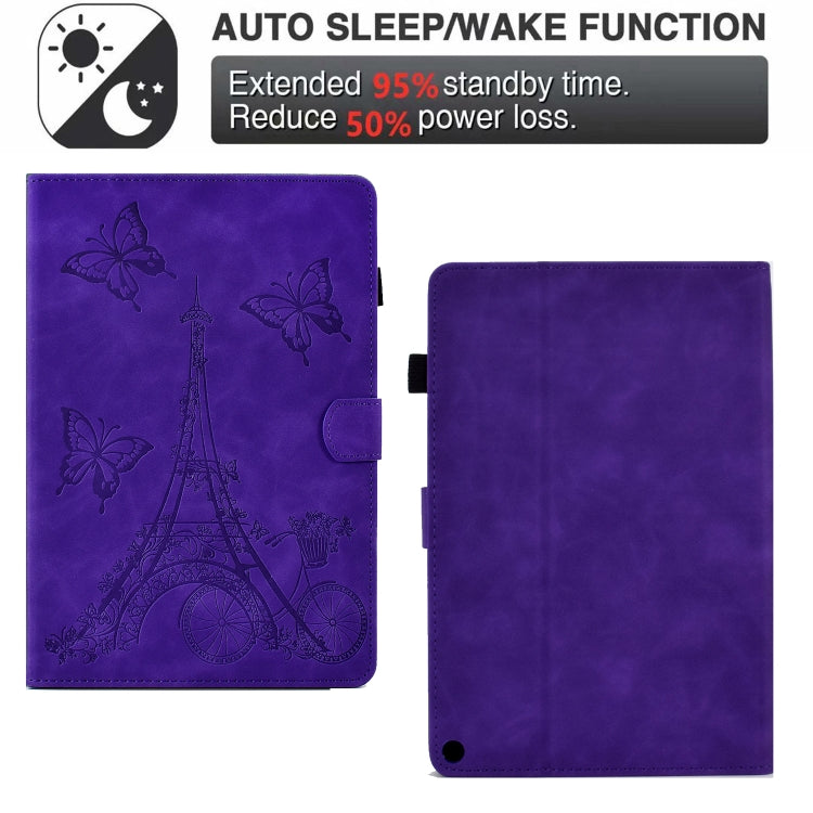 For Amazon Kindle Fire HD10 2021 Tower Embossed Leather Smart Tablet Case(Purple)