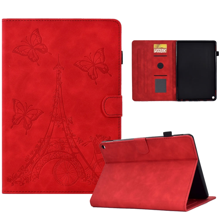 For Amazon Kindle Fire HD10 2021 Tower Embossed Leather Smart Tablet Case(Red)