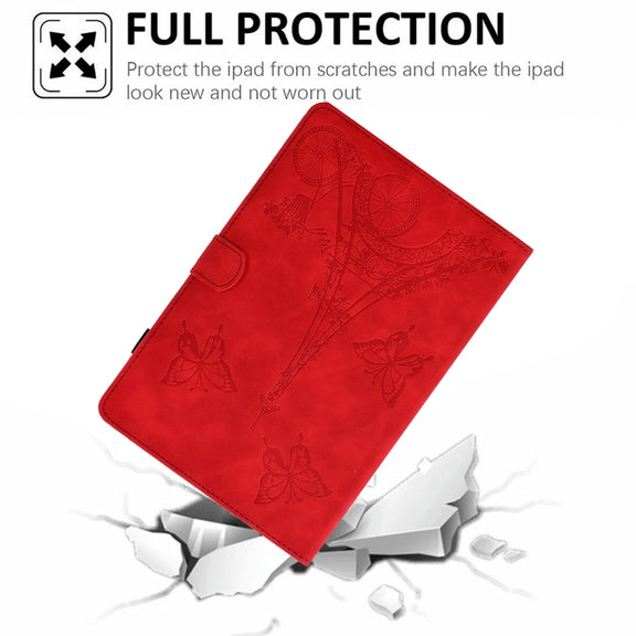 For Amazon Kindle Fire HD10 2021 Tower Embossed Leather Smart Tablet Case(Red)