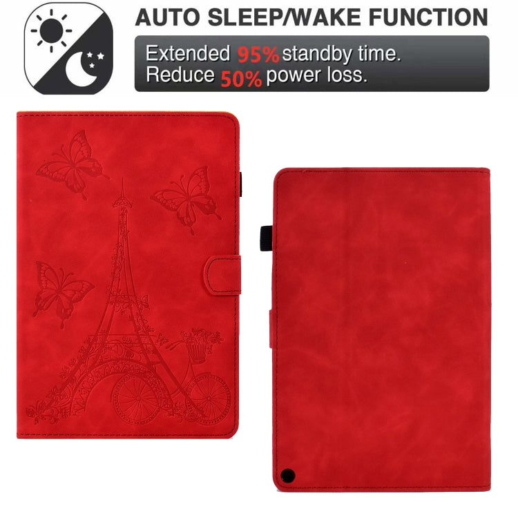 For Amazon Kindle Fire HD10 2021 Tower Embossed Leather Smart Tablet Case(Red)