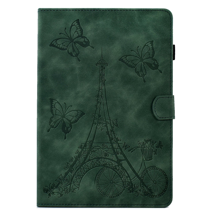 For Amazon Kindle Fire HD10 2021 Tower Embossed Leather Smart Tablet Case(Green)