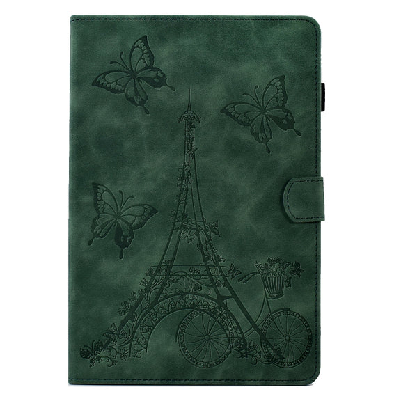 For Amazon Kindle Fire HD10 2021 Tower Embossed Leather Smart Tablet Case(Green)