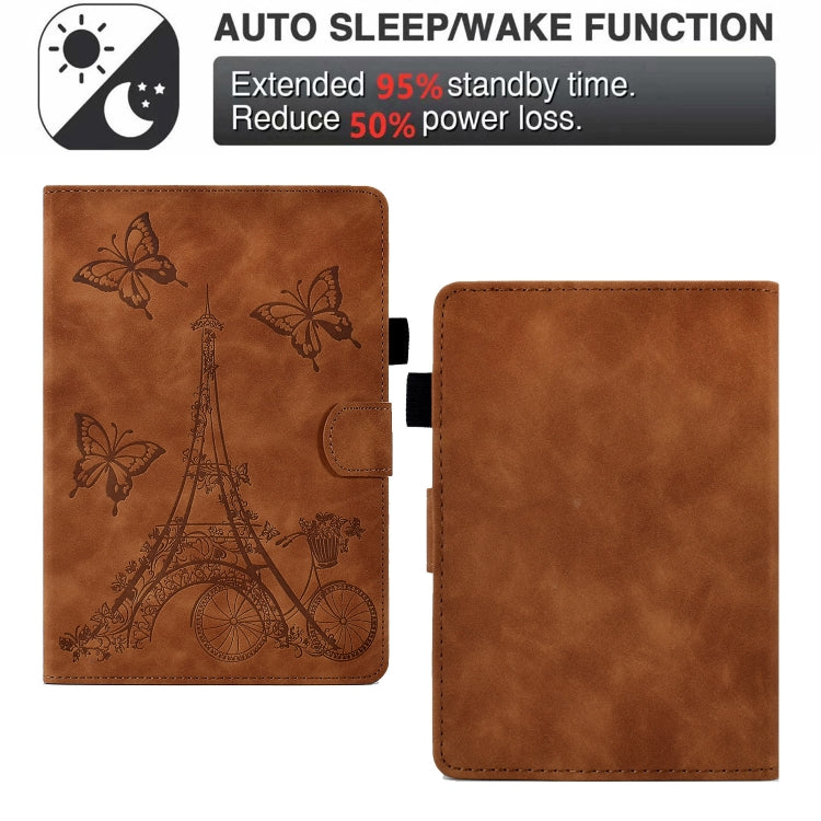 For Amazon Kindle Paperwhite 5 Tower Embossed Leather Smart Tablet Case(Brown)
