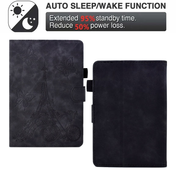 For Amazon Kindle Paperwhite 5 Tower Embossed Leather Smart Tablet Case(Black)