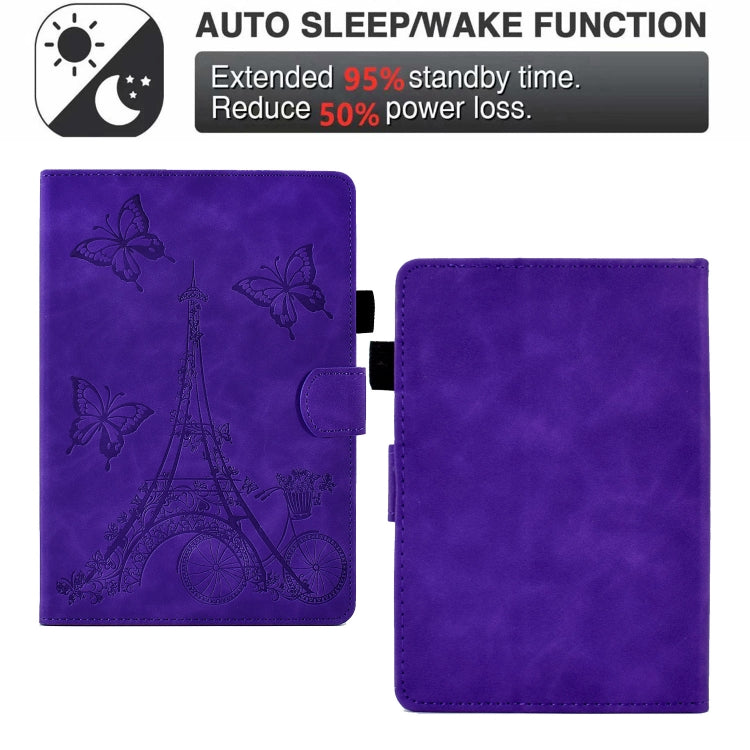 For Amazon Kindle Paperwhite 4/3/2/1 Tower Embossed Leather Smart Tablet Case(Purple)