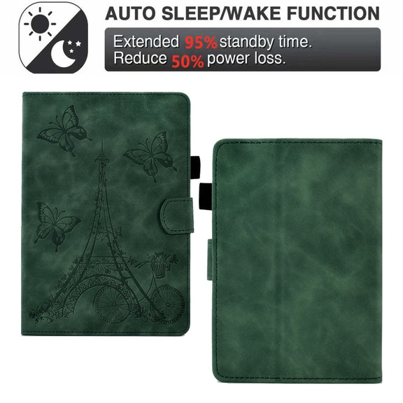For Amazon Kindle Paperwhite 4/3/2/1 Tower Embossed Leather Smart Tablet Case(Green)