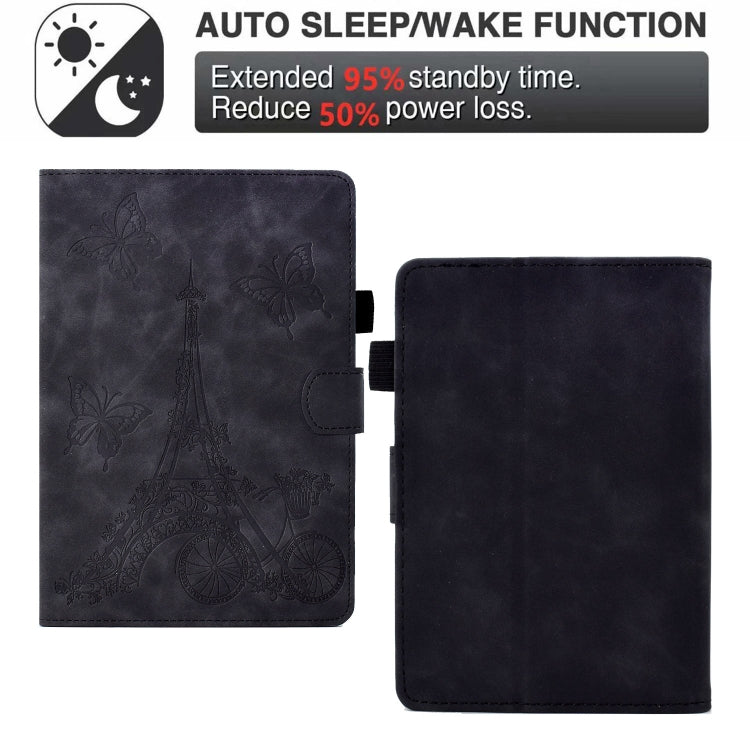 For Amazon Kindle Paperwhite 4/3/2/1 Tower Embossed Leather Smart Tablet Case(Black)