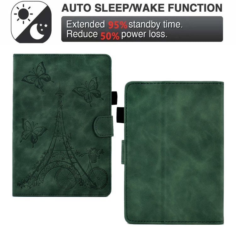 For Amazon Kindle Lite 2022 Tower Embossed Leather Smart Tablet Case(Green)