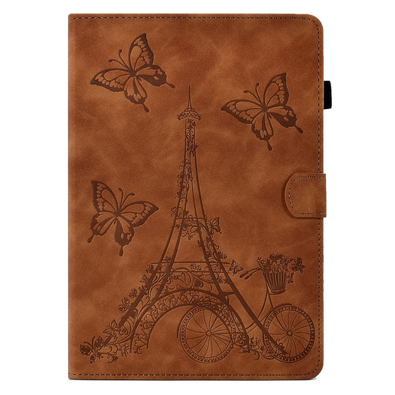 For Lenovo M10 Tower Embossed Leather Smart Tablet Case(Brown)
