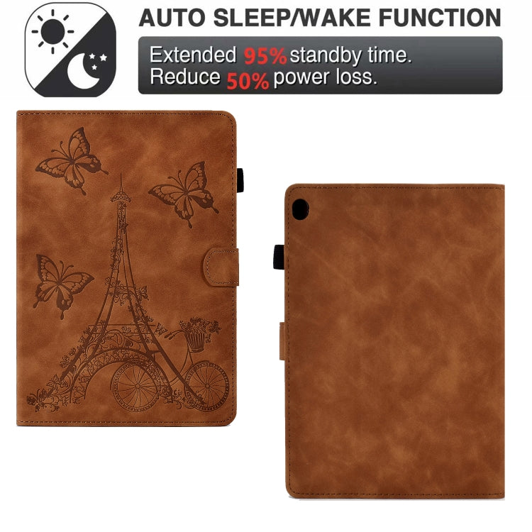 For Lenovo M10 Tower Embossed Leather Smart Tablet Case(Brown)