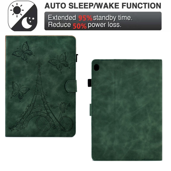 For Lenovo M10 Tower Embossed Leather Smart Tablet Case(Green)