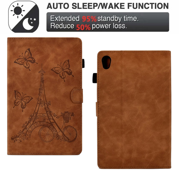 For Lenovo Tab M10 Gen 2 Tower Embossed Leather Smart Tablet Case(Brown)