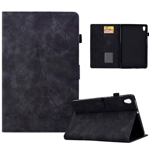 For Lenovo Tab M10 Gen 2 Tower Embossed Leather Smart Tablet Case(Black)