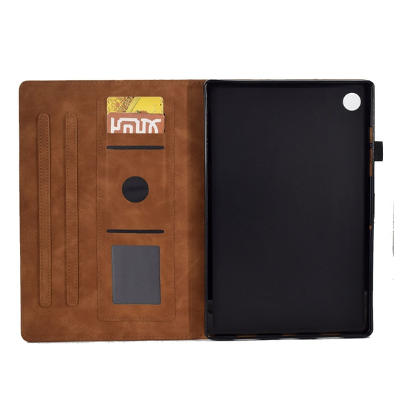 For Lenovo M10 Plus Tower Embossed Leather Smart Tablet Case(Brown)
