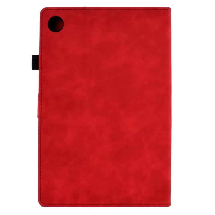 For Lenovo M10 Plus Tower Embossed Leather Smart Tablet Case(Red)