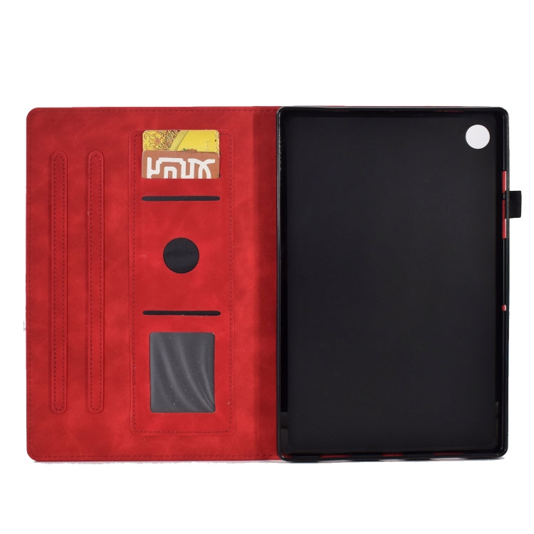For Lenovo M10 Plus Tower Embossed Leather Smart Tablet Case(Red)