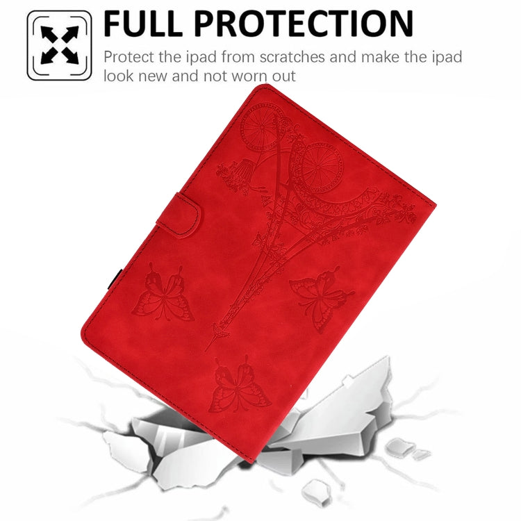 For Lenovo M10 Plus Tower Embossed Leather Smart Tablet Case(Red)