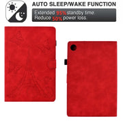 For Lenovo M10 Plus Tower Embossed Leather Smart Tablet Case(Red)
