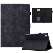 For Lenovo M10 Plus Tower Embossed Leather Smart Tablet Case(Black)