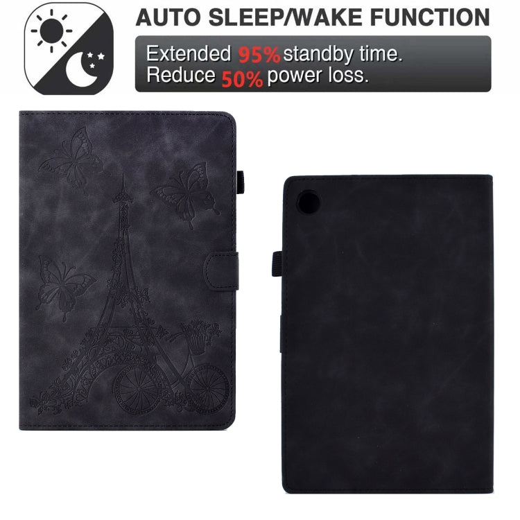 For Lenovo M10 Plus Tower Embossed Leather Smart Tablet Case(Black)