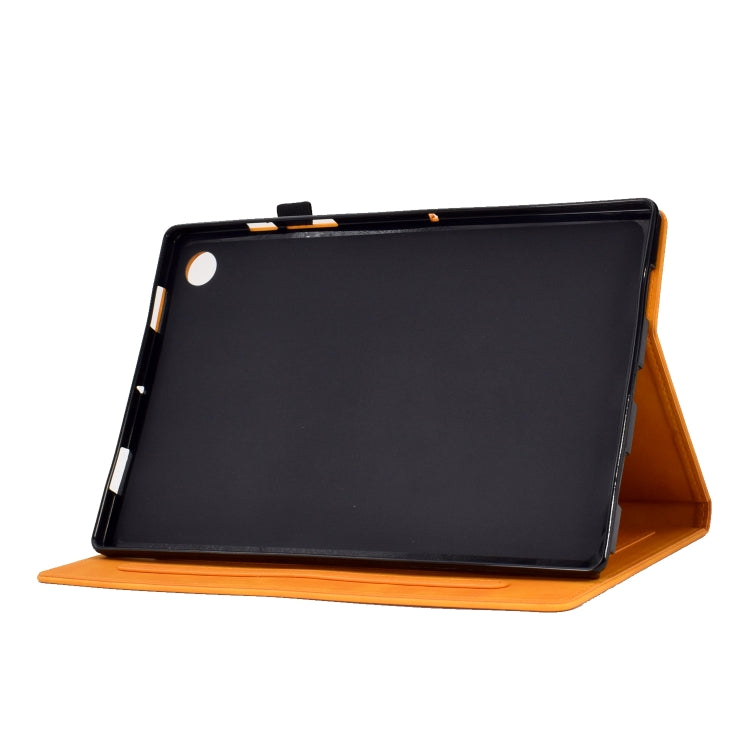 For Lenovo M10 Plus Tower Embossed Leather Smart Tablet Case(Khaki)