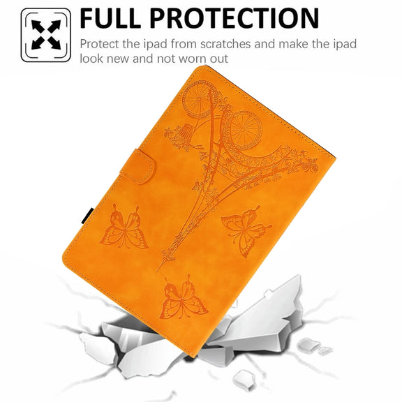 For Lenovo M10 Plus Tower Embossed Leather Smart Tablet Case(Khaki)
