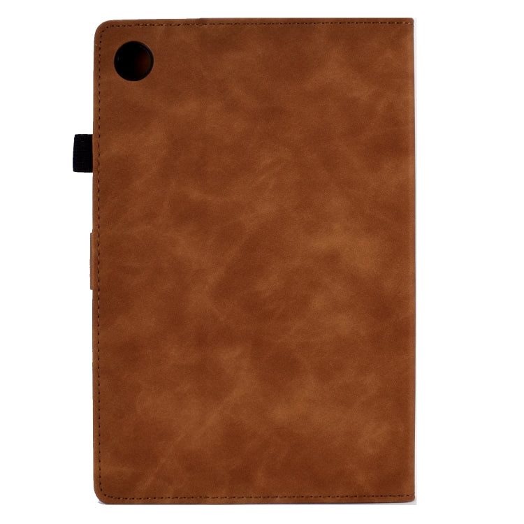 For Lenovo Tab M10 Plus 3rd Gen Tower Embossed Leather Smart Tablet Case(Brown)
