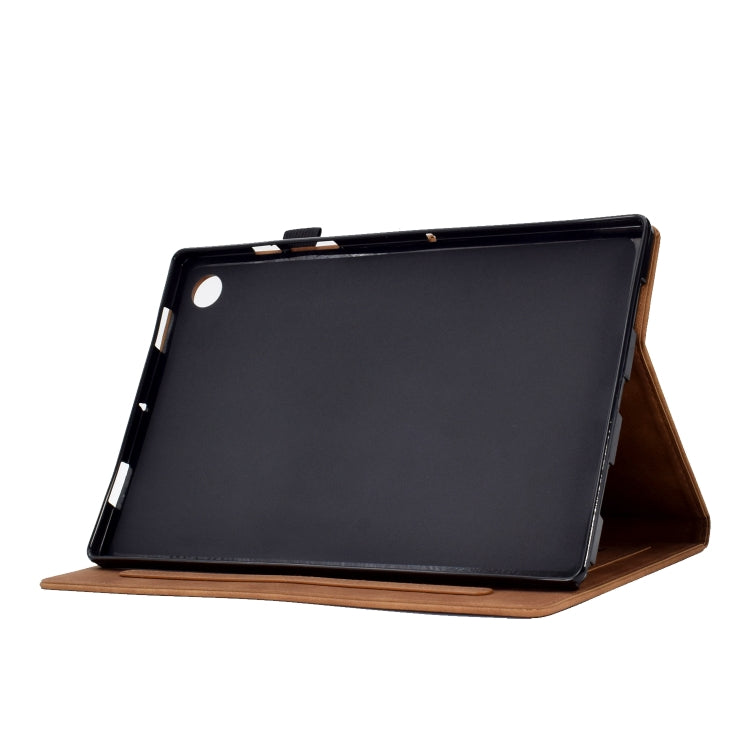 For Lenovo Tab M10 Plus 3rd Gen Tower Embossed Leather Smart Tablet Case(Brown)