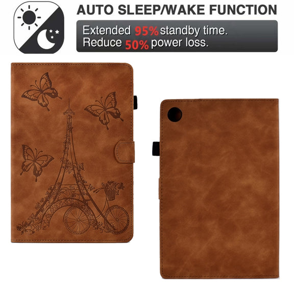 For Lenovo Tab M10 Plus 3rd Gen Tower Embossed Leather Smart Tablet Case(Brown)