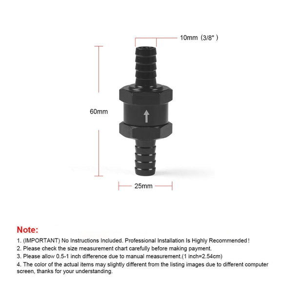 10mm Car  Aluminium Alloy Fuel Petrol One Way Non Return Check Valve