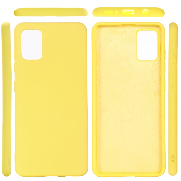 For Galaxy A31 Solid Color Liquid Silicone Dropproof Full Coverage Protective Case(Yellow)